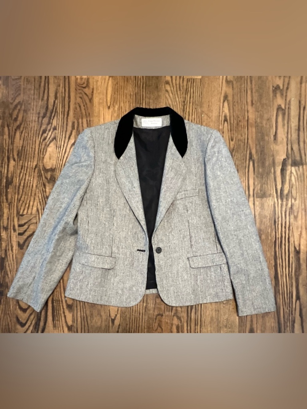 Vintage Evan Picone Black Velvet Collar Gray Tweed Blazer
